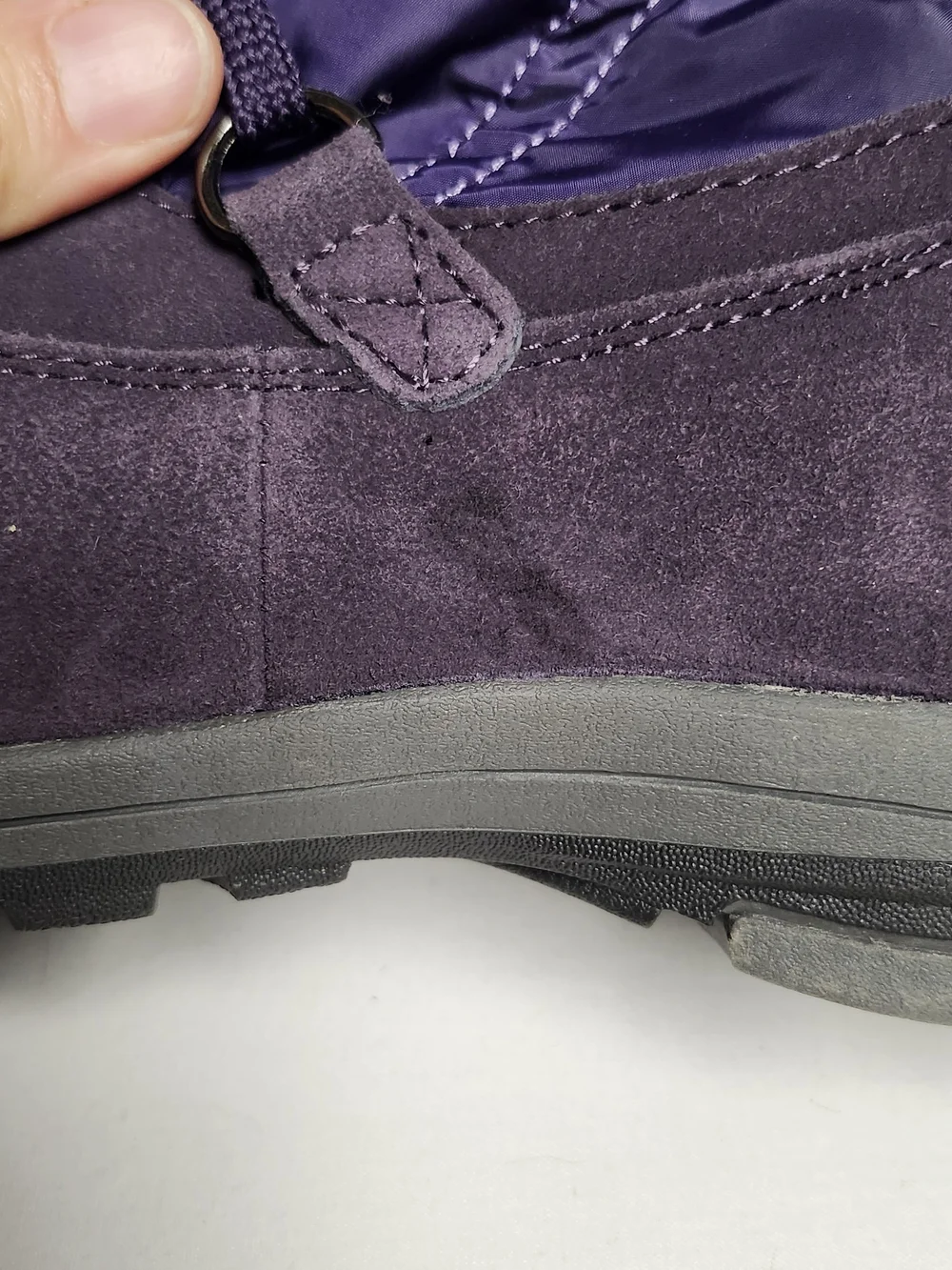 Lands' End Woman Suede Lace up Winter Boots Purple Color Faux Trim Size 6 1/2